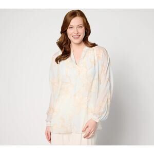 BEAUTIFUL by Lawrence Zarian Printed Y-Neck Dolman Sleeve Top Ice Blue Size 2X